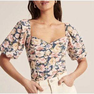 Abercrombie & Fitch Size Floral Puff Sleeve Corset Sweetheart Top Women’s XL